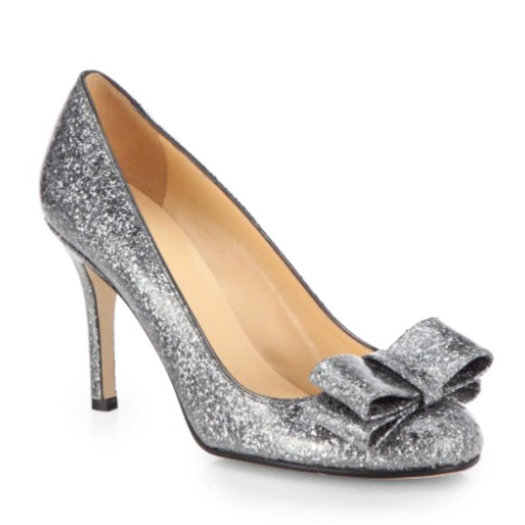 kate spade Krysta silver pewter metallic bow heels pumps shoes size 6.5 - Picture 1 of 15